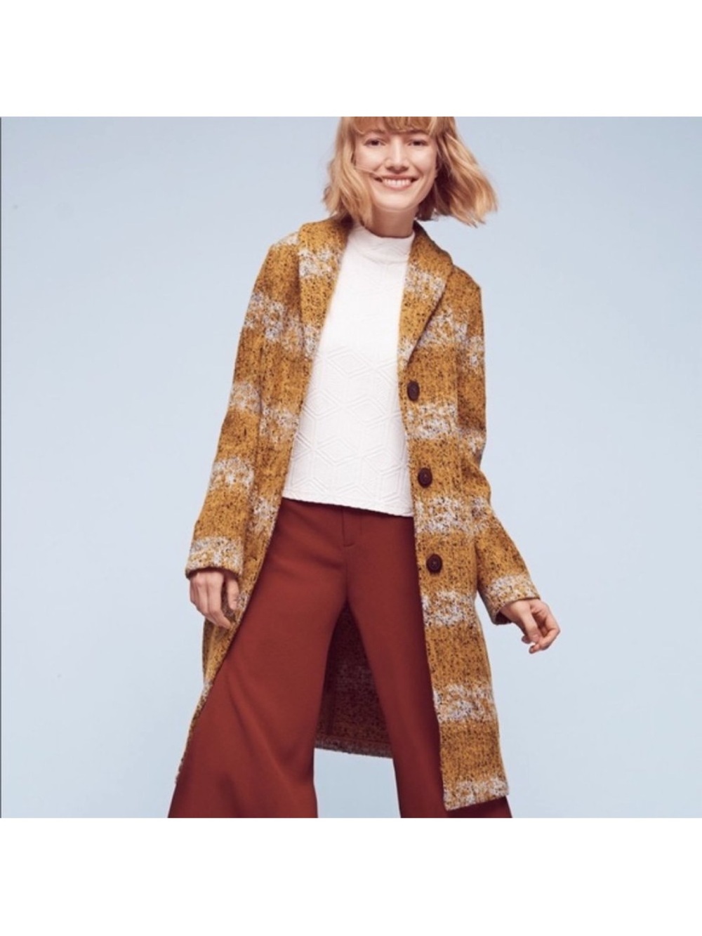 Anthropologie Harvest Tabitha Striped Button Pockets Wool-Blend Coat Classic